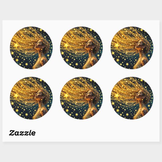 Golden stardust mode beauty girl glow sky ronde sticker (Vel)