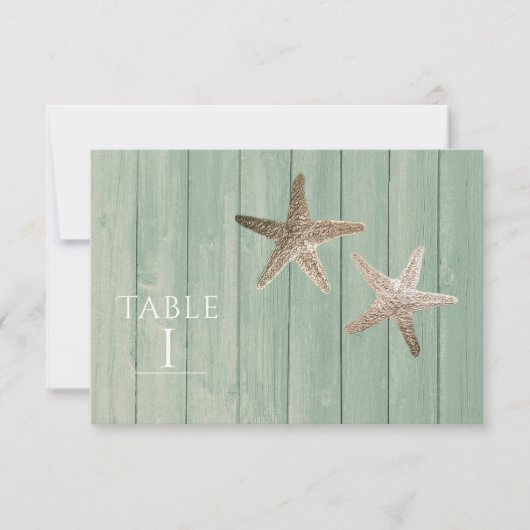 Golden Starfish and Wood Elegant Beach Table Numbe Kaart (Voorkant)