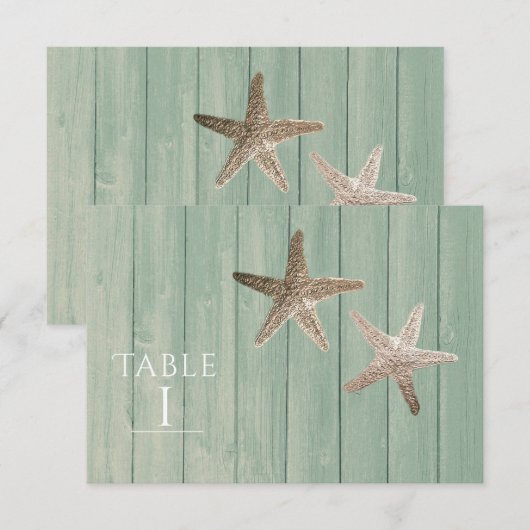 Golden Starfish and Wood Elegant Beach Table Numbe Kaart (Voorkant / Achterkant)