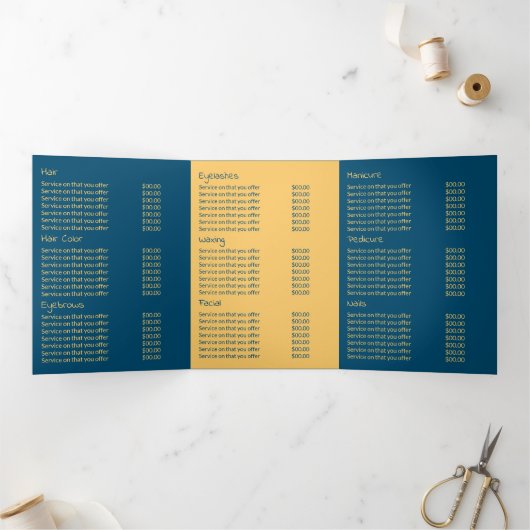 Golden Starfish, Beauty Salon Tri-Fold Flyer Drieluik Uitnodiging (Binnen)