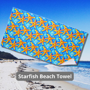 Golden Starfish op blauw Strandlaken