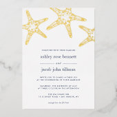 Golden Starfish Wedding Folie Uitnodiging (Voorkant)