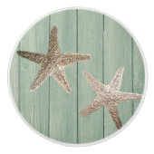 Golden Starfish & Wood Elegant Beach Custom Chic Keramische Knop (Voorkant)