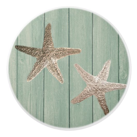 Golden Starfish & Wood Elegant Beach Custom Chic Keramische Knop (Voorkant)