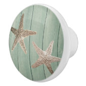 Golden Starfish & Wood Elegant Beach Custom Chic Keramische Knop (Rechts)