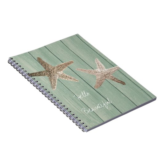 Golden Starfish & Wood Elegant Beach Custom Chic Notitieboek (Rechterzijde)