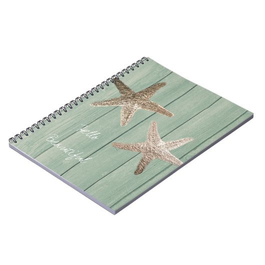 Golden Starfish & Wood Elegant Beach Custom Chic Notitieboek (Linkerzijde)