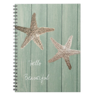 Golden Starfish & Wood Elegant Beach Custom Chic Notitieboek
