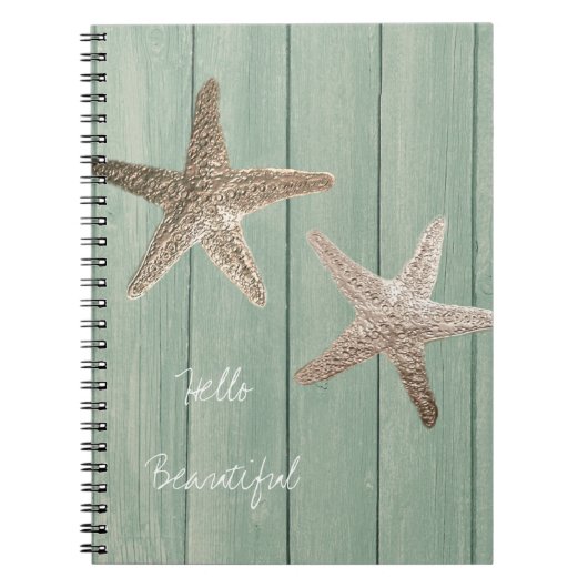Golden Starfish & Wood Elegant Beach Custom Chic Notitieboek (Voorkant)
