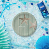 Golden Starfish & Wood Elegant Beach Custom Party Papieren Bordje (Feest)