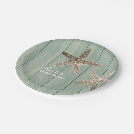 Golden Starfish & Wood Elegant Beach Custom Party Papieren Bordje (Gekanteld)