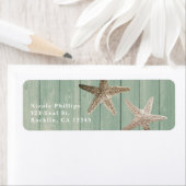 Golden Starfish & Wood Elegant Beach Invitation Etiket (Insitu)