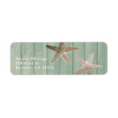 Golden Starfish & Wood Elegant Beach Invitation Etiket (Voorkant)