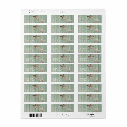 Golden Starfish & Wood Elegant Beach Invitation Etiket (Full Sheet)