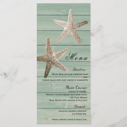 Golden Starfish & Wood Elegant Beach Menu Kaart (Voorkant)