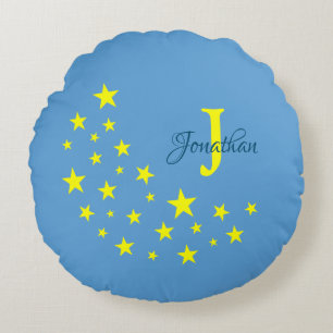 Golden Starry Moon op Picton Blue Custom Baby Rond Kussen