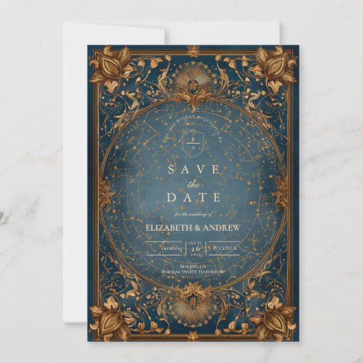 Golden Starry Night Wedding Save The Date (Voorkant)