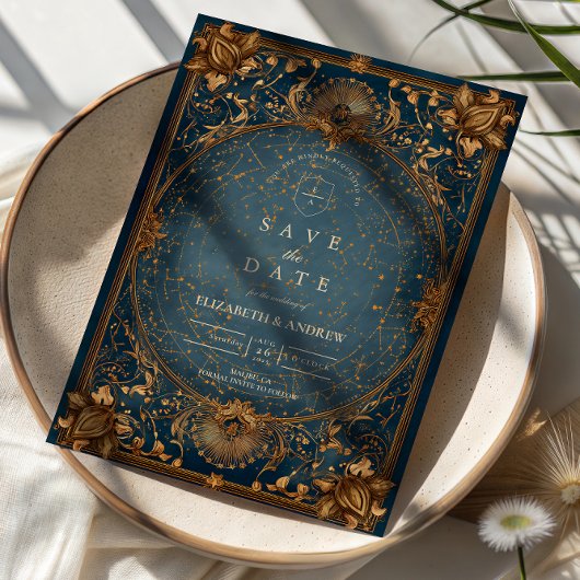 Golden Starry Night Wedding Save The Date