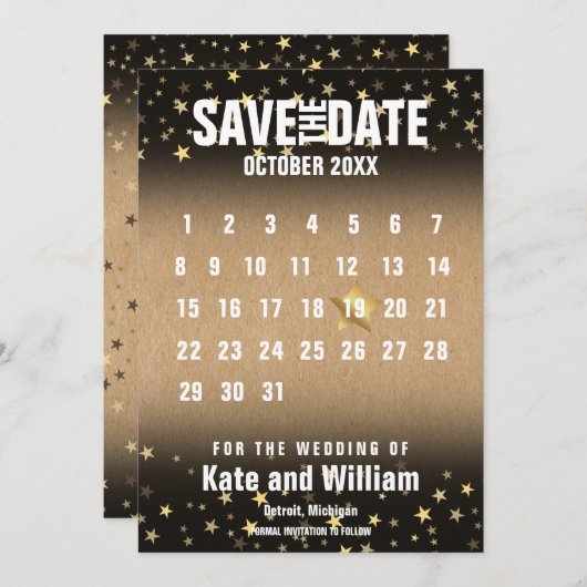 Golden Stars Agenda sparen de Datum Save The Date (Voorkant / Achterkant)