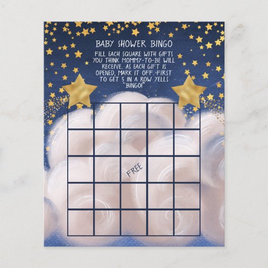 Golden Stars Baby shower Bingo Game Flyer (Voorkant)
