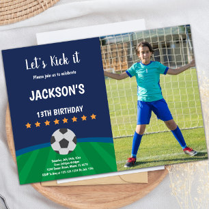 Golden Stars Ball Soccer Birthday Invitation pho Kaart
