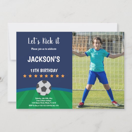 Golden Stars Ball Soccer Birthday Invitations Kaart (Voorkant)