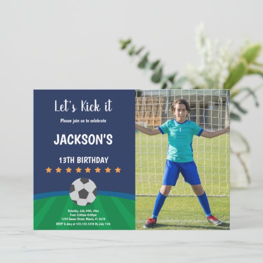 Golden Stars Ball Soccer Birthday Invitations Kaart (Staand voorkant)