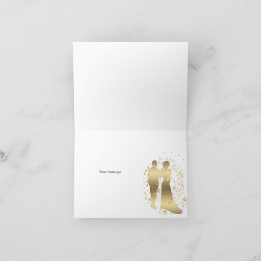 Golden Stars Bride And Groom Bedankkaart (Binnen)