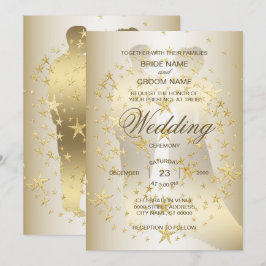 Golden Stars Bride And Groom Wedding Kaart