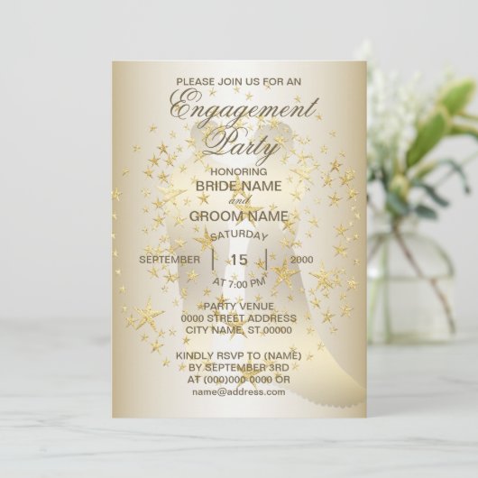 Golden Stars Bride en Groom Engagement Party Kaart (Staand voorkant)