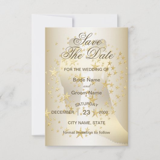 Golden Stars Bride en Groom Save The Date (Voorkant)