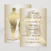 Golden Stars Bride en Groom Save The Date (Voorkant / Achterkant)