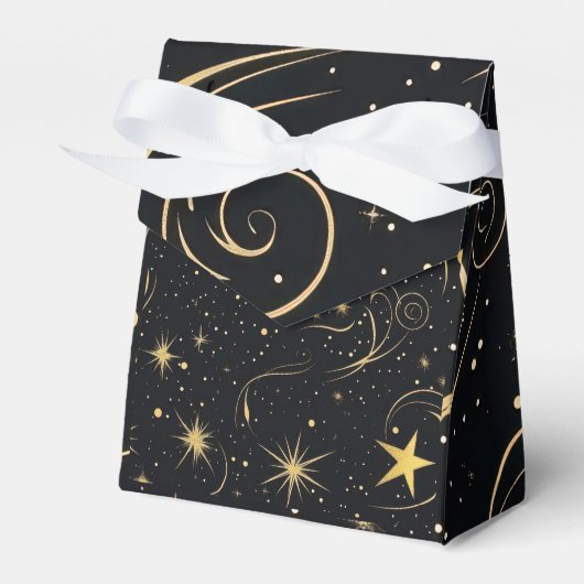 Golden Stars Cadeaudoos met lint en deksel Bedankdoosjes (Voorkant Zijde)