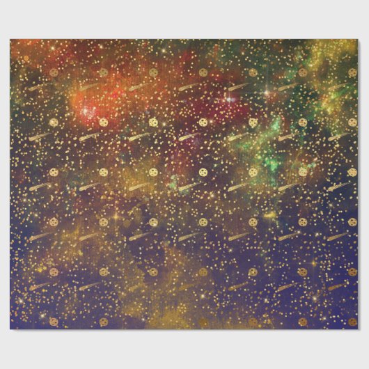 Golden Stars Confetti Celestial Firmament Comets Cadeaupapier (Vlak)