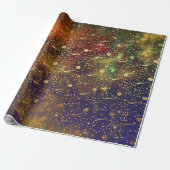 Golden Stars Confetti Celestial Firmament Comets Cadeaupapier (Uitgerold)