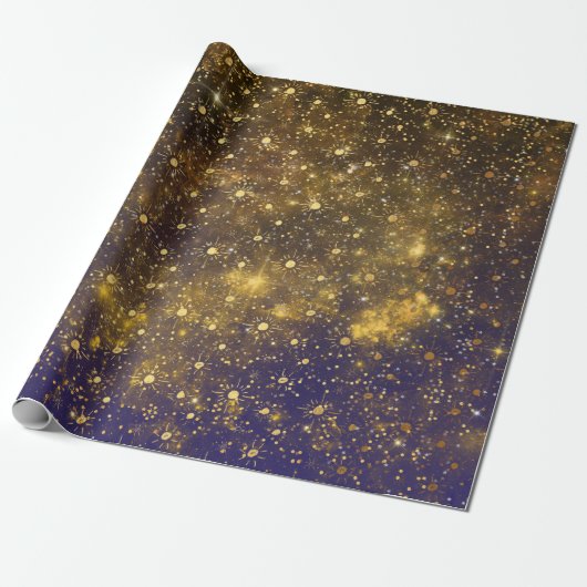 Golden Stars Confetti Celestial Firmament Green Cadeaupapier (Uitgerold)