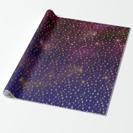 Golden Stars Confetti Celestial Firmament Paars Cadeaupapier