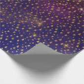 Golden Stars Confetti Celestial Firmament Paars Cadeaupapier (Hoek)