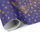 Golden Stars Confetti Celestial Firmament Paars Cadeaupapier (Rol Hoek)