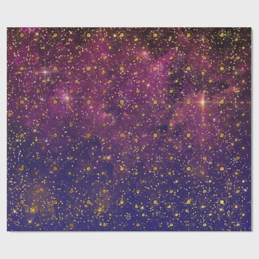 Golden Stars Confetti Celestial Firmament Roze Cadeaupapier (Vlak)