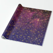 Golden Stars Confetti Celestial Firmament Roze Cadeaupapier (Uitgerold)