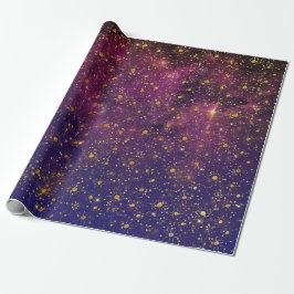 Golden Stars Confetti Celestial Firmament Roze Cadeaupapier