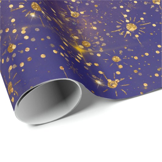Golden Stars Confetti Celestial Firmament Roze Cadeaupapier (Rol Hoek)