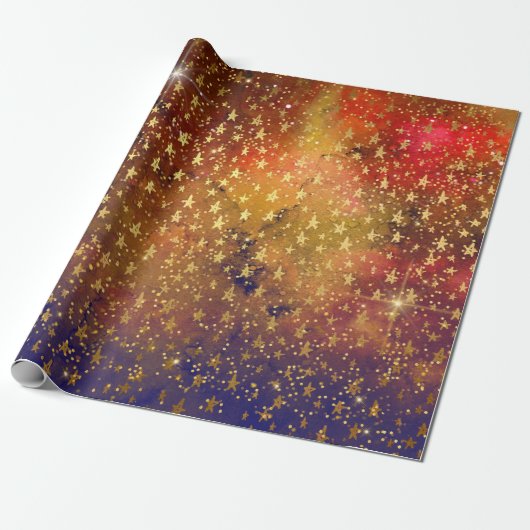 Golden Stars Confetti Celestial Galaxy Firmament Cadeaupapier (Uitgerold)