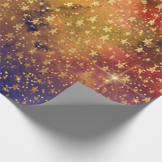 Golden Stars Confetti Celestial Galaxy Firmament Cadeaupapier (Hoek)