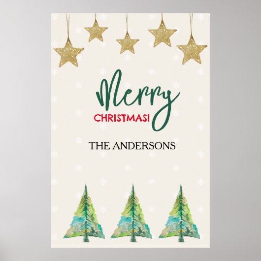 Golden Stars en kleurrijke Waterverf Tree Poster (Voorkant)