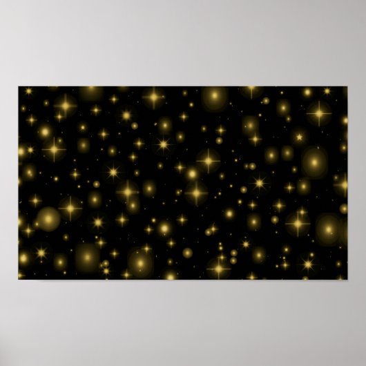 Golden Stars en Sparkles op Black Poster (Voorkant)
