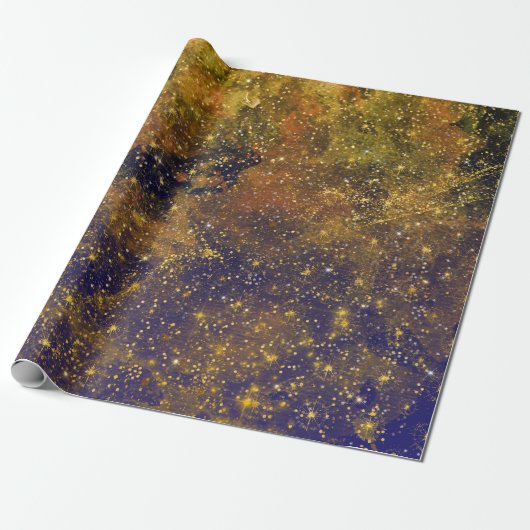 Golden Stars Galaxy Celestial Firmament Mustard Cadeaupapier (Uitgerold)