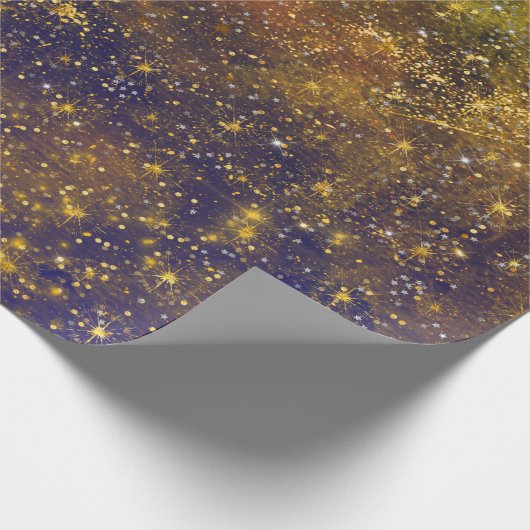 Golden Stars Galaxy Celestial Firmament Mustard Cadeaupapier (Hoek)