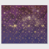 Golden Stars Galaxy Celestial Planets Paars Cadeaupapier (Vlak)